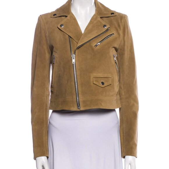 😊Jason Wu Suede Leather Moto Biker Jacket Desert Camel Womens Size M NWT $428 - Picture 2 of 9